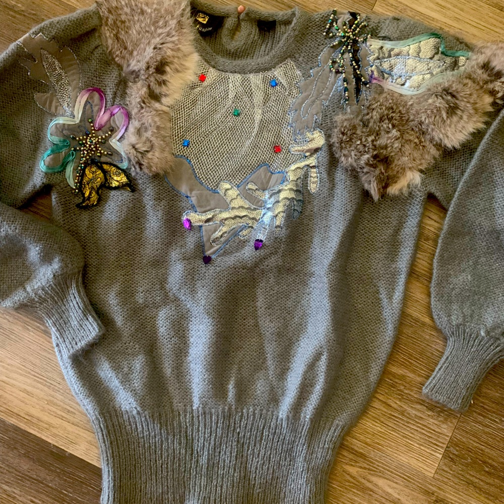 Fully fashion brand mohair and real fur sweater truly unique and beautiful